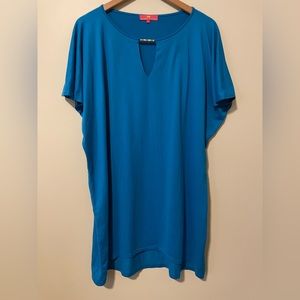 Elaine Turner Blue Beachy Dress with Gold Tone Bamboo Bead Detail